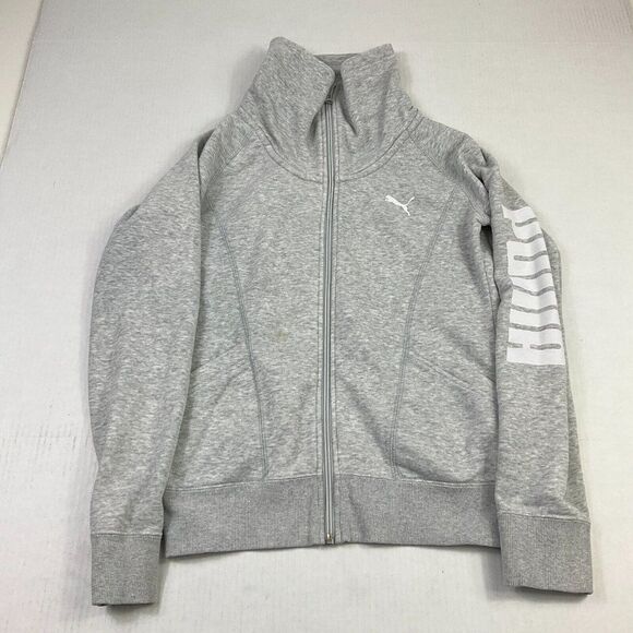 Puma Womens Gray Sporty Funnel Neck Full Zip Sweatshirt Jacket Long Sleeve Small - Picture 1 of 12